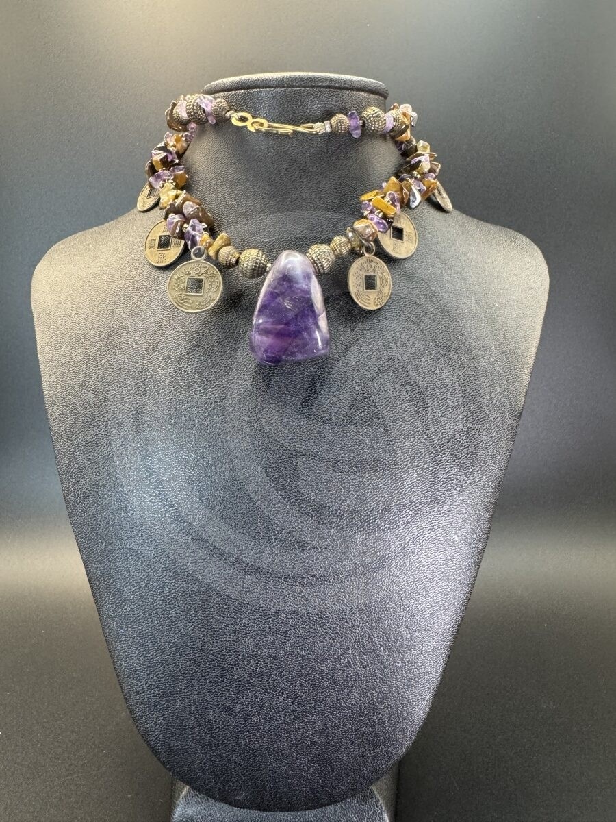 Amethyst & Tiger's Eye I Ching Necklace