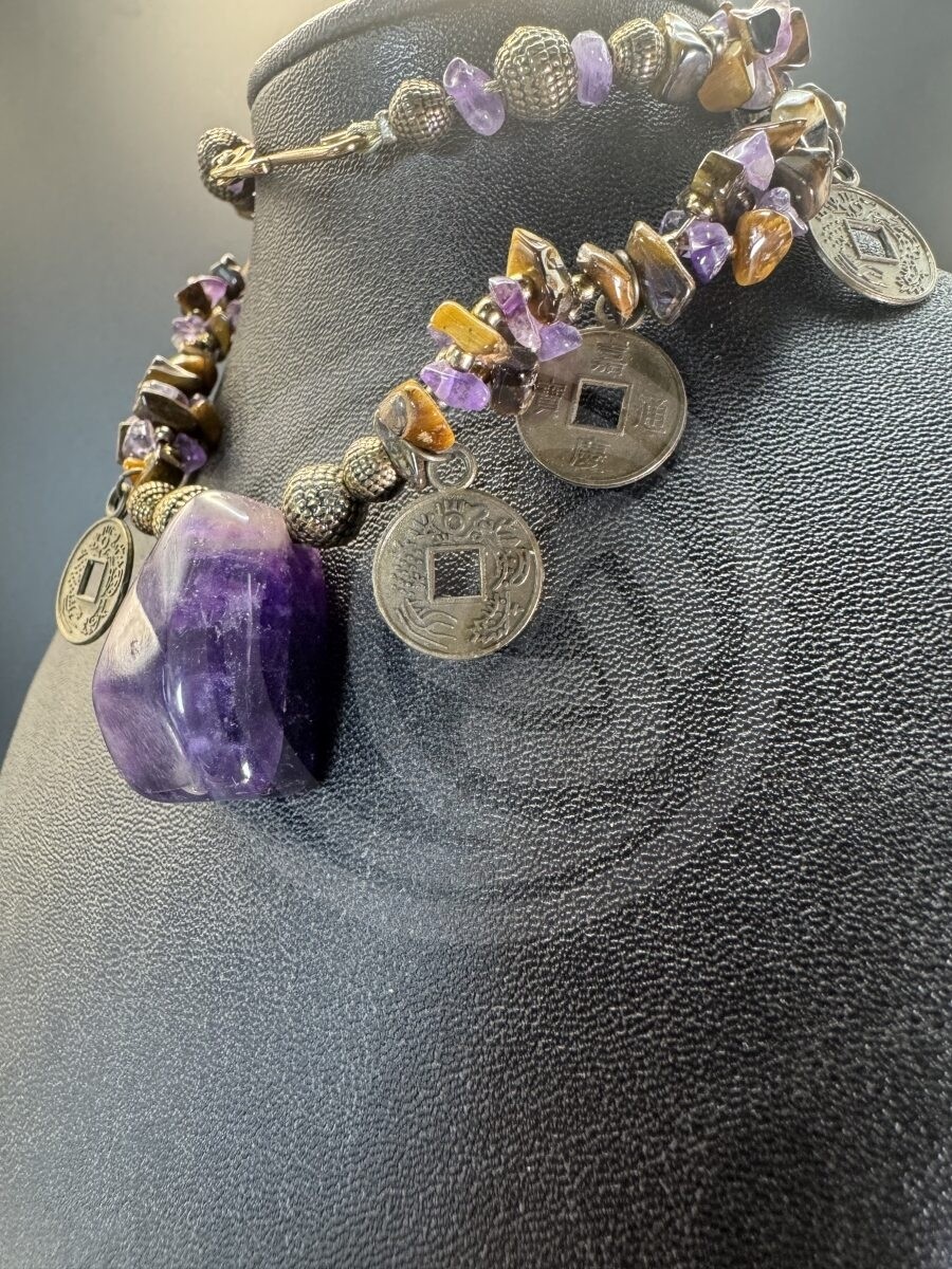 Amethyst & Tiger's Eye I Ching Necklace