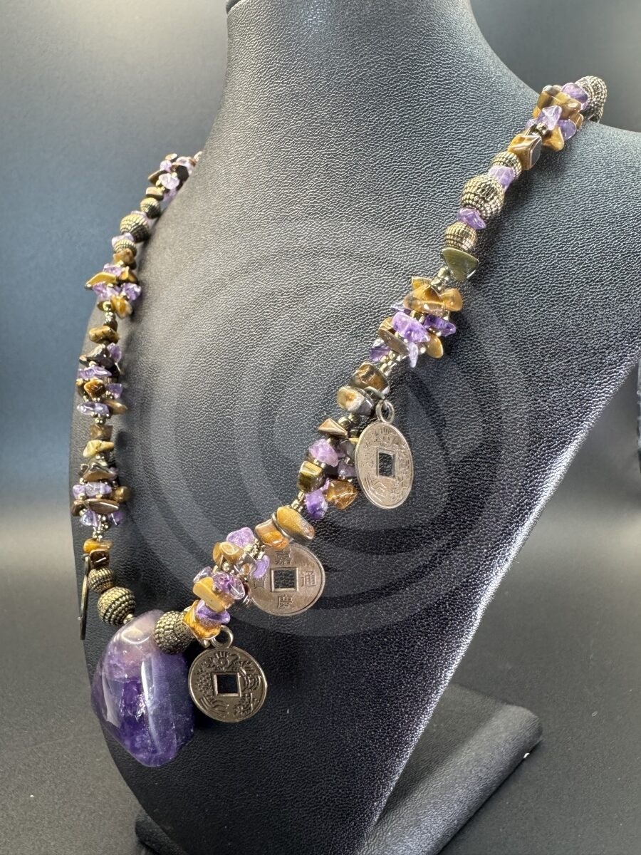 Amethyst & Tiger's Eye I Ching Necklace