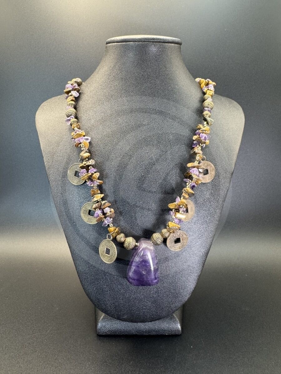 Amethyst & Tiger's Eye I Ching Necklace