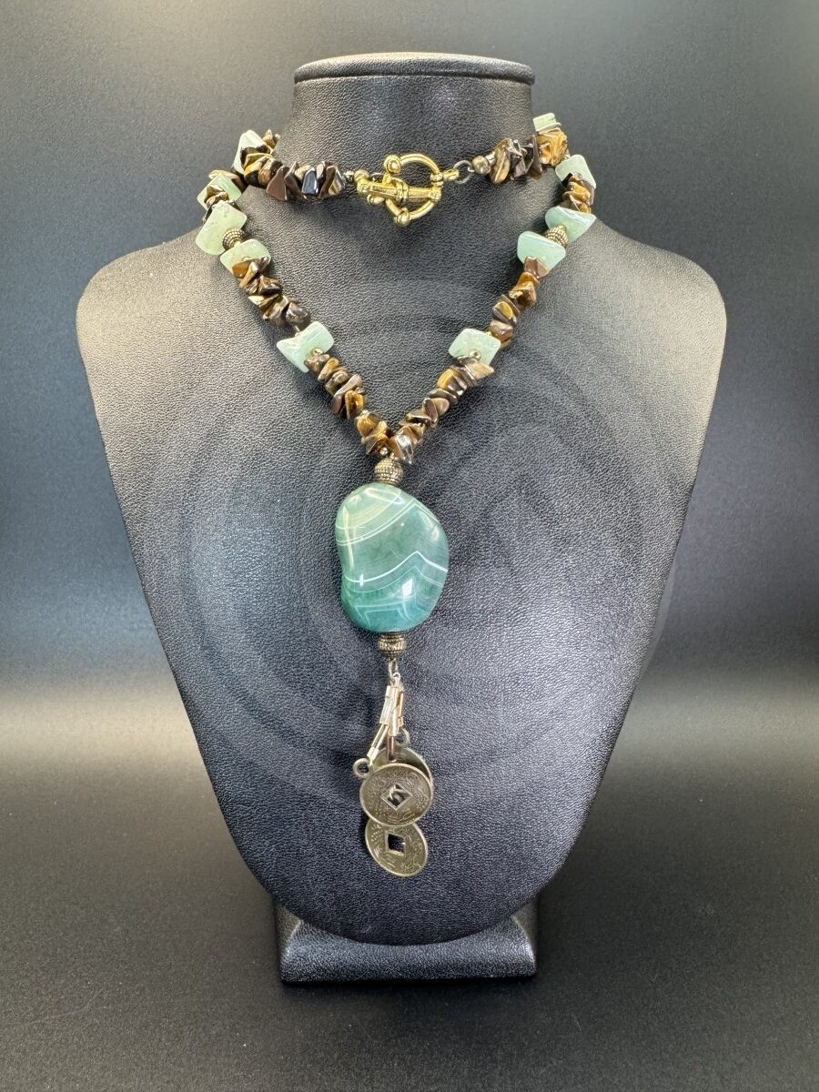 Agate, Aventurine, & Tiger's Eye I Ching Necklace