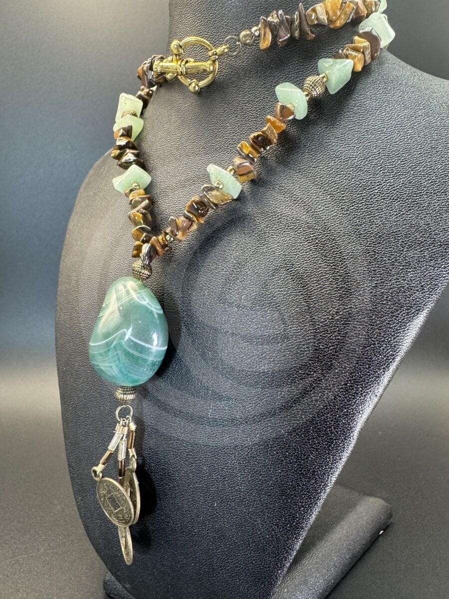 Agate, Aventurine, & Tiger's Eye I Ching Necklace