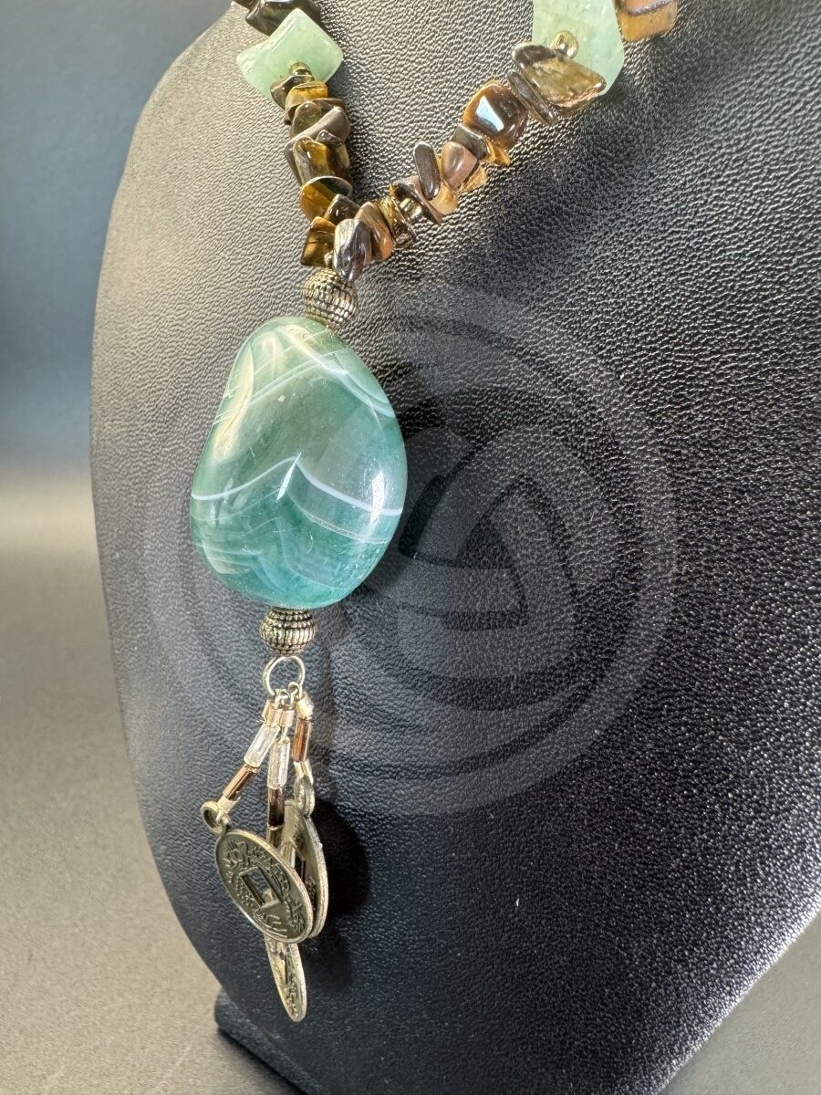 Agate, Aventurine, & Tiger's Eye I Ching Necklace