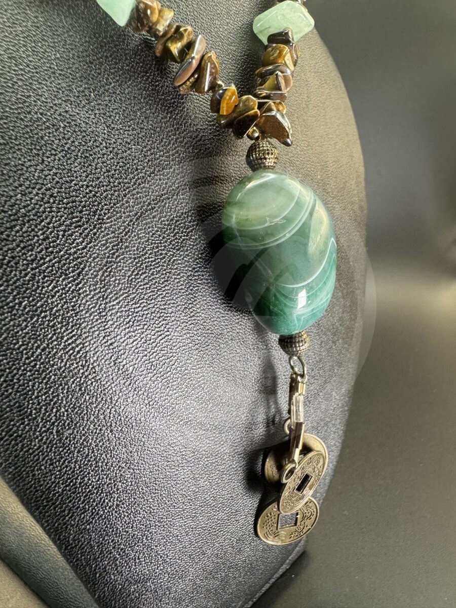 Agate, Aventurine, & Tiger's Eye I Ching Necklace