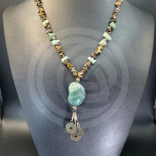 Agate, Aventurine, & Tiger's Eye I Ching Necklace