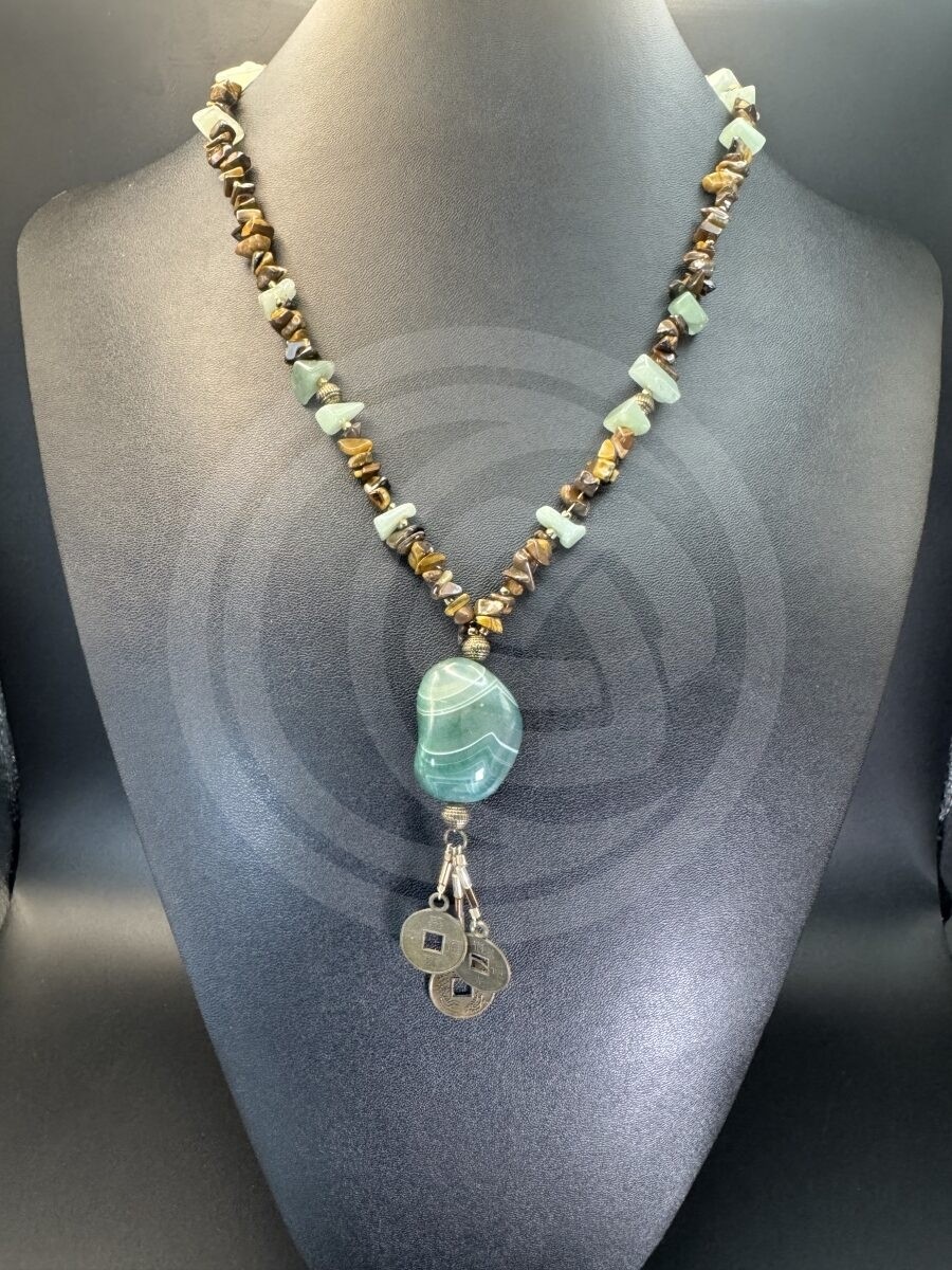 Agate, Aventurine, & Tiger's Eye I Ching Necklace