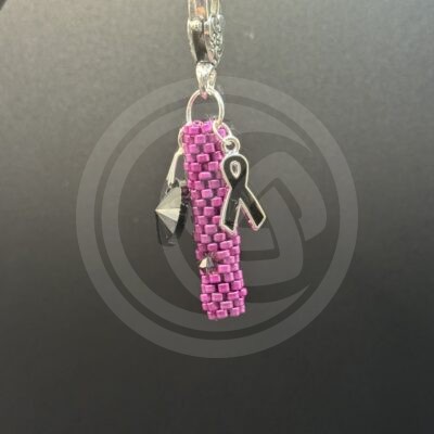 Fuchsia Charm with Black Ribbon and Black Round