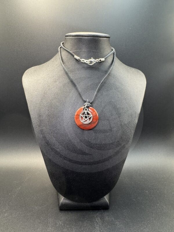 Red Jasper Donut Necklace with Pentacle Charm