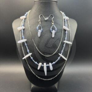 Blue Lace Agate Necklace and Earrings Set