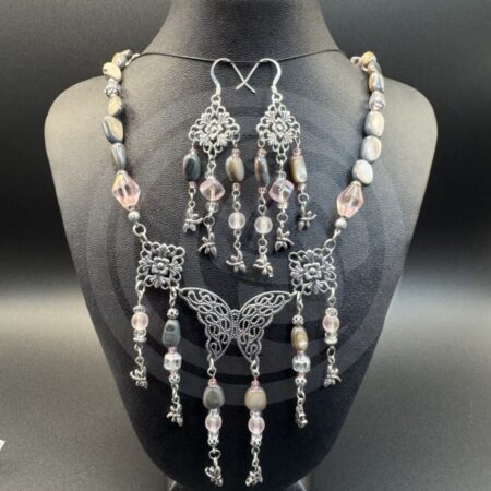 Bullets and Butterflies Necklace and Earrings Set