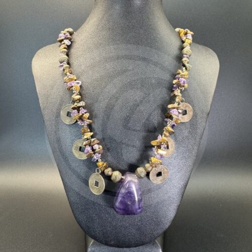 Amethyst & Tiger's Eye I Ching Necklace