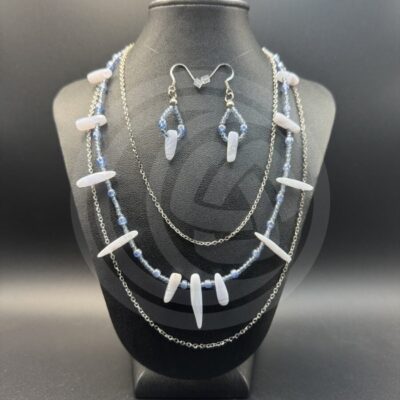 Blue Lace Agate Necklace and Earrings Set