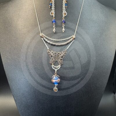 Burnished Butterfly Necklace and Earrings Set
