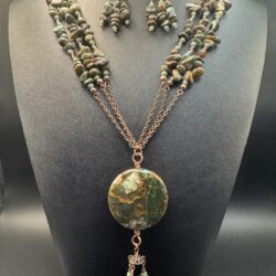 "Copper Green" Necklace and Earrings Set - Green Opal