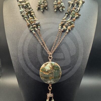 Copper Green Necklace and Earrings Set - Green Opal