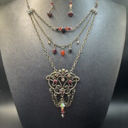 Garnet Baroque Necklace and Earrings Set