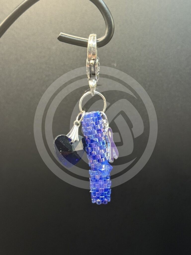 AB Blue Charm with Purple Ribbon and Blue Heart
