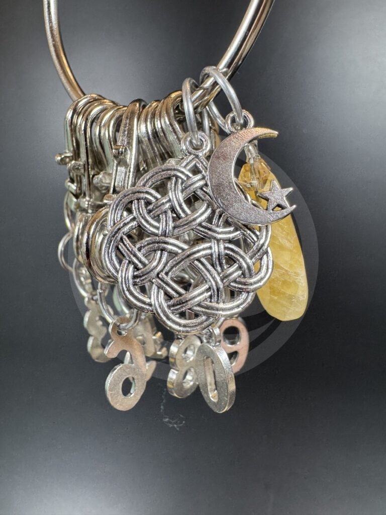 Large Silver Stitch Markers - Yellow Calcite
