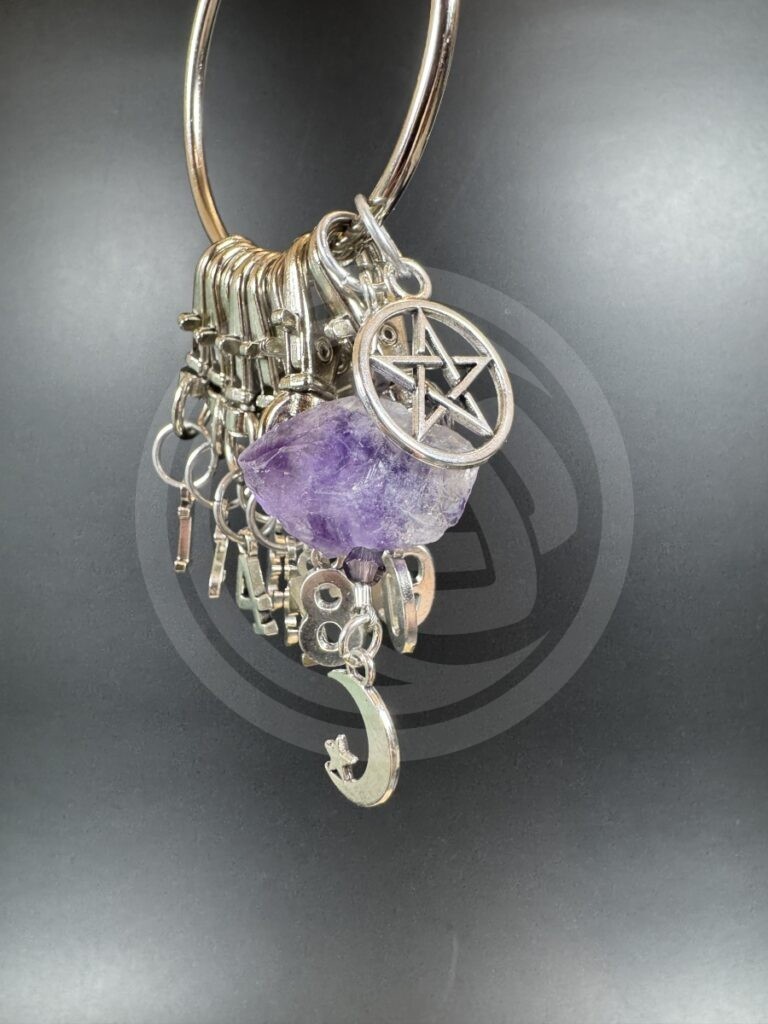 Large Silver Plated Stitch Markers - Amethyst