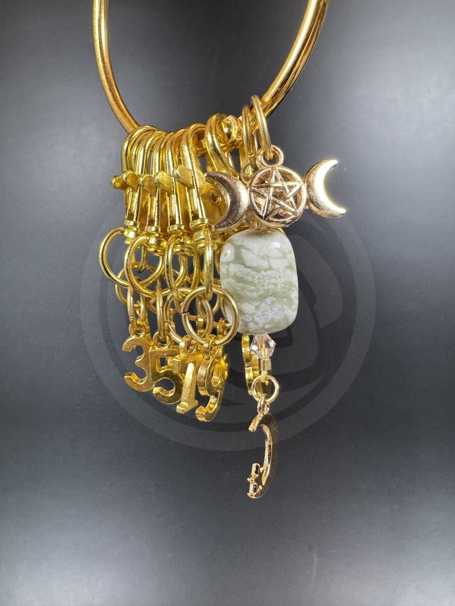 Gold Plated Stitch Markers - Peace Jade