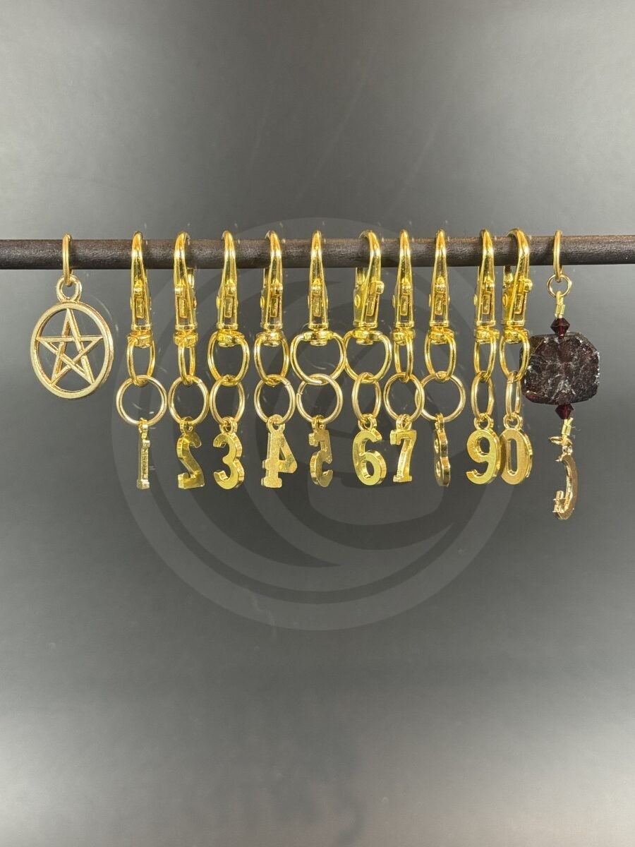 Gold Plated Stitch Markers - Garnet - Image 2