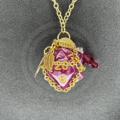 D20 Necklace - Ruby Leaves
