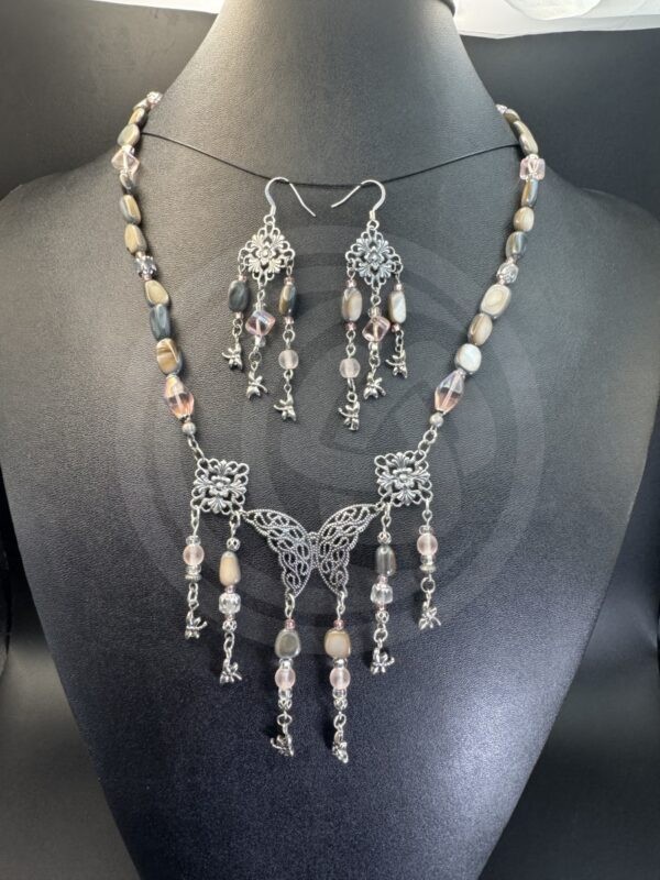 Bullets and Butterflies Necklace and Earrings Set