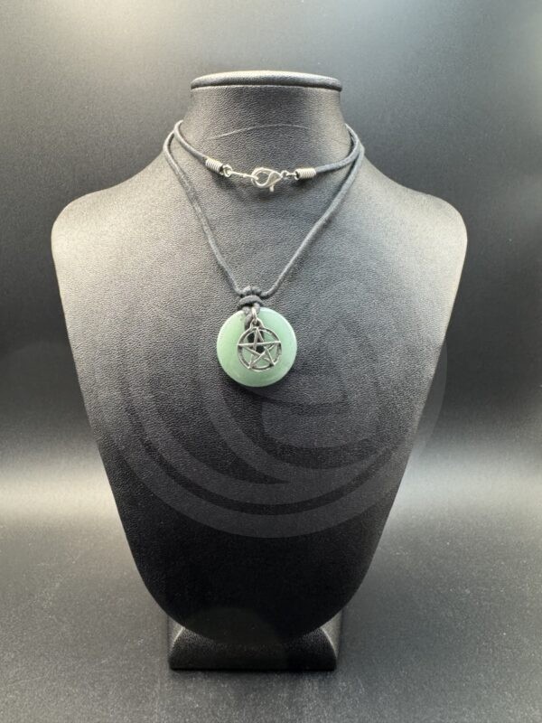 Green Aventurine Donut Necklace with Pentacle Charm
