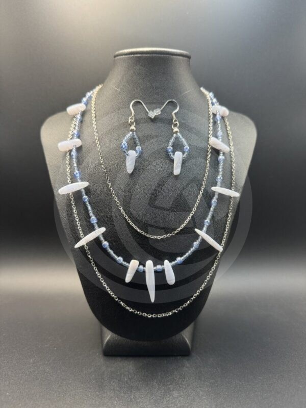 Blue Lace Agate Necklace and Earrings Set