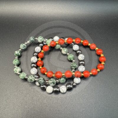 Yule Bracelet Set - Howlite, Hematite, & Tree Agate