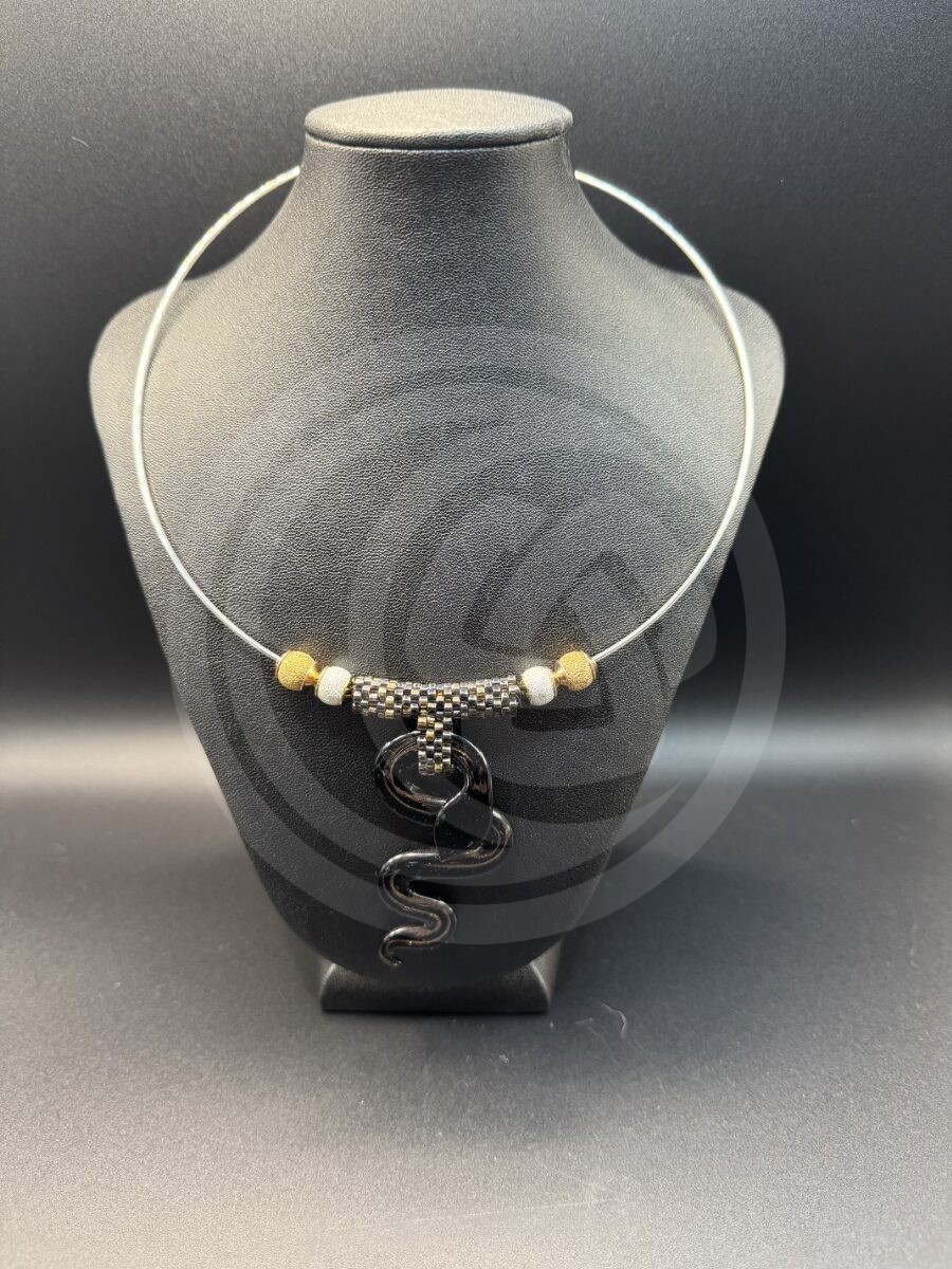 Black Glass Snake Choker Necklace