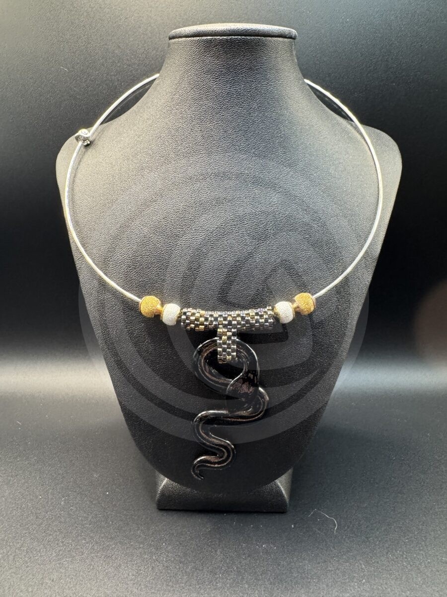 Black Glass Snake Choker Necklace - Image 3