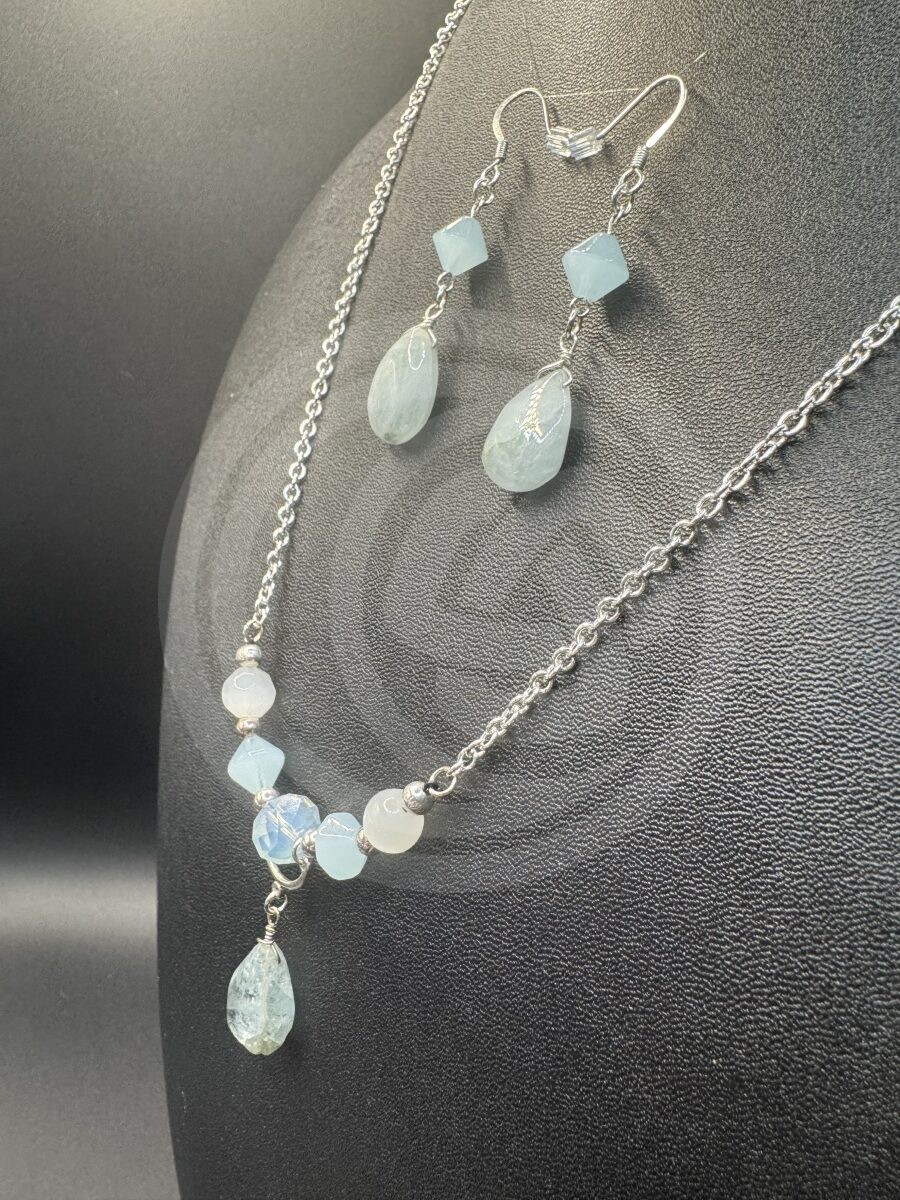 "Debbie" Necklace and Earrings Set - Aquamarine - Image 3